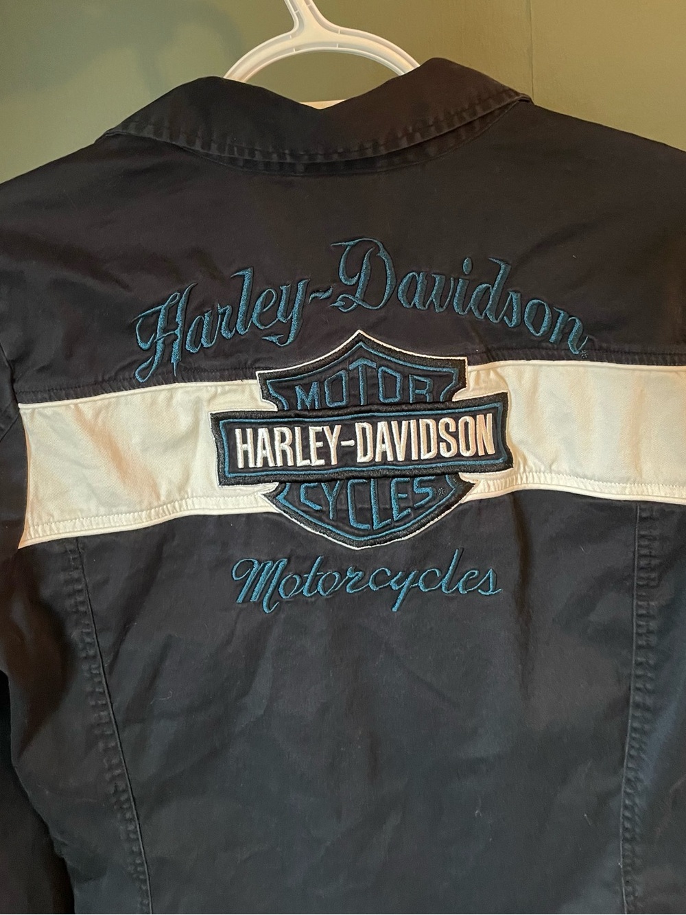 Harley-Davidson Black Jacket with White Stripe and Teal Embroidery